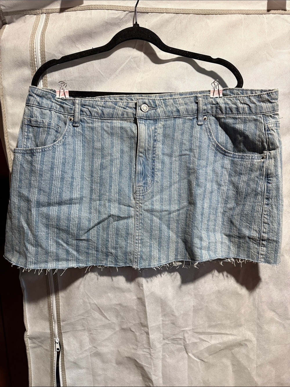 No Boundaries Light Blue Striped Denim Skirt